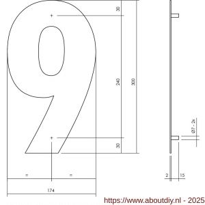 Intersteel Living 4021 huisnummer 9 XL hoogte 300 mm RVS geborsteld - A26009270 - afbeelding 2