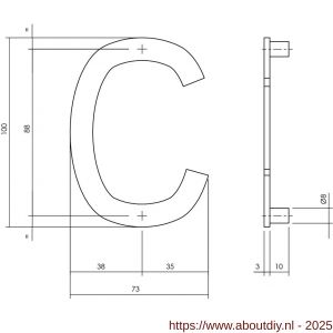 Intersteel Essentials 4026 huisletter C 100 mm RVS - A26002210 - afbeelding 2