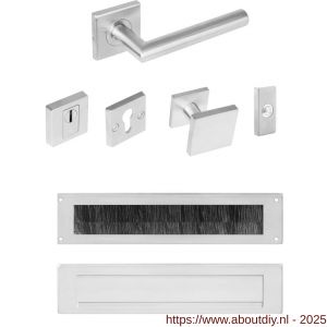 Intersteel Essentials 4057 set voordeurbeslag vierkant voordeurknop SKG rozetten deurbel briefplaat tochtwering en deurkruk op rozet RVS - A26008663 - afbeelding 1
