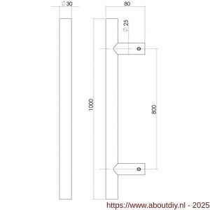 Intersteel Essentials 4327 deurgreep per stuk T-vorm 1000x80x30 mm hart op hart 800 mm RVS - A26008696 - afbeelding 2