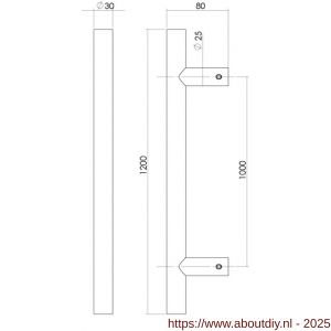 Intersteel Essentials 4327 deurgreep per stuk T-vorm 1200x80x30 mm hart op hart 1000 mm RVS - A26008698 - afbeelding 2