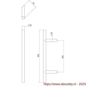 Intersteel Essentials 4329 deurgreep per stuk T-vorm schuin 500x90x30 mm hart op hart 300 mm RVS - A26006120 - afbeelding 2