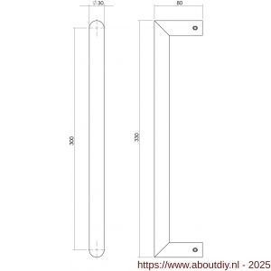 Intersteel Essentials 4339 deurgreep per stuk recht-Hoek 90 graden 330x80x30 mm hart op hart 300 mm RVS - A26008759 - afbeelding 2