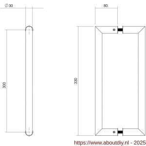 Intersteel Essentials 4339 deurgrepen per paar recht-Hoek 90 graden 330x80x30 mm hart op hart 300 mm RVS - A26008760 - afbeelding 2