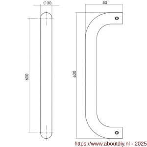 Intersteel Essentials 4340 deurgreep per stuk U-vorm 630x80x30 mm hart op hart 600 mm RVS - A26008775 - afbeelding 2