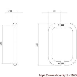 Intersteel Essentials 4340 deurgrepen per paar U-vorm 630x80x30 mm hart op hart 600 mm RVS - A26008776 - afbeelding 2