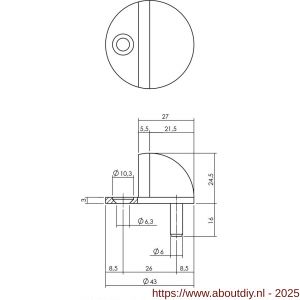 Intersteel Essentials 4420 deurstop bolrond diameter 43x25 mm vloermontage RVS - A26000986 - afbeelding 2