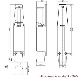 Intersteel Essentials 4440 deurvastzetter met voetrem groot 180 (225) x 36 mm RVS - A26007237 - afbeelding 2