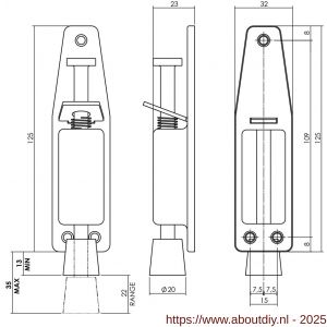 Intersteel Essentials 4440 deurvastzetter met voetrem klein 142 (165) x 32 mm RVS - A26007236 - afbeelding 2