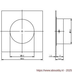 Intersteel Essentials 4476 schuifdeurkom vierkant 52/85 mm verdekt RVS - A26007654 - afbeelding 2
