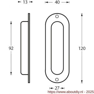 Intersteel Essentials 4476 schuifdeurkom ovaal 120x40 mm opschroevend RVS - A26007655 - afbeelding 2