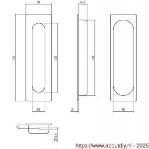 Intersteel Essentials 4476 schuifdeurkom rechthoekig 170x50 mm verdekt RVS - A26006162 - afbeelding 2
