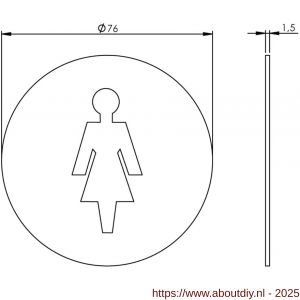 Intersteel Essentials 4600 pictogram zelfklevend rond diameter 76 mm WC dames RVS - A26007665 - afbeelding 2