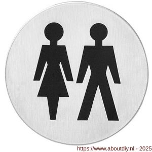Intersteel Essentials 4600 pictogram zelfklevend rond diameter 76 mm WC dames en heren RVS - A26007663 - afbeelding 1
