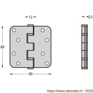 Intersteel Essentials 4625 kogellagerscharnier afgerond 3.5 inch 89x89x2.5 mm RVS CE EN 1935:2002 zonder schroeven besteleenheid 10 stuks - A26007203 - afbeelding 2