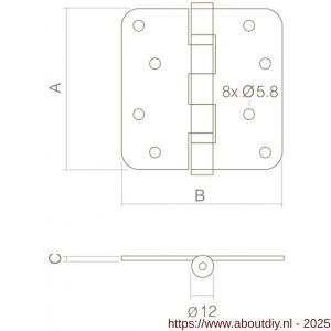 Intersteel Essentials 4625 kogellagerscharnier afgerond 4 inch 102x102x3 mm RVS - A26007204 - afbeelding 2