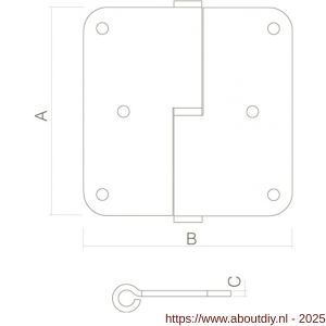 Intersteel Essentials 4626 paumelles DIN links afgerond 3,5x3,5 inch 89x89x2.5 mm RVS - A26000047 - afbeelding 2