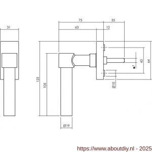 Intersteel Living 6156 raamkruk L-vorm recht op stalen rechthoekige rozet stift 7x35 mm RVS - A26010131 - afbeelding 2