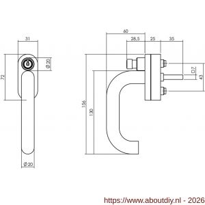Intersteel Essentials 6156 SKG** afsluitbare raamkruk Rond op vlakke ovaal onderplaat met stift 7x35 mm RVS - A26006888 - afbeelding 2