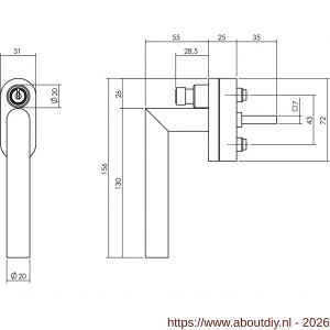 Intersteel Essentials 6156 SKG** afsluitbare raamkruk Hoek 90 graden op vlakke ovaal onderplaat met stift 7x35 mm RVS - A26006180 - afbeelding 2