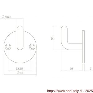 Intersteel Living 6950 jashaak op ronde achterplaat diameter 45 mm RVS - A26006182 - afbeelding 2