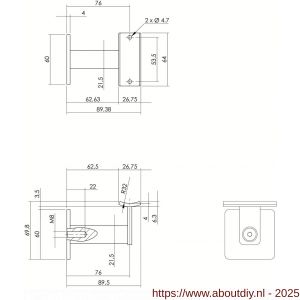 Intersteel Living 7300 leuninghouder zwaar vierkant hol zadel RVS - A26007788 - afbeelding 2