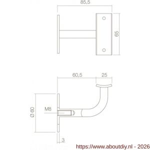 Intersteel Essentials 7300 leuninghouder gebogen vierkant hol RVS - A26003974 - afbeelding 2