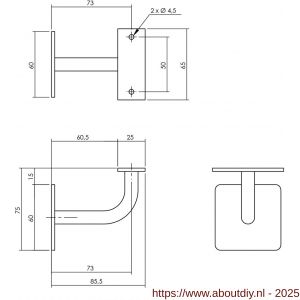Intersteel Essentials 7300 leuninghouder gebogen vierkant vlak zadel RVS - A26007785 - afbeelding 2
