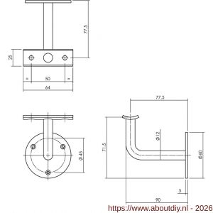 Intersteel Essentials 7300 leuninghouder gebogen opschroevend hol zadel RVS - A26003972 - afbeelding 2