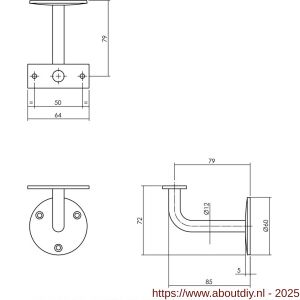 Intersteel Essentials 7300 leuninghouder gebogen opschroevend vlak zadel RVS - A26003973 - afbeelding 2