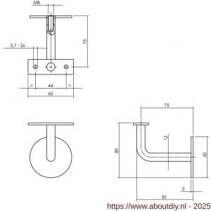 Intersteel Essentials 7300 leuninghouder gebogen vlak zadel RVS M8 - A26008807 - afbeelding 2