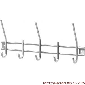 Intersteel Essentials 7380 garderobe rek 378x155 mm met 5 haken RVS - A26006187 - afbeelding 1