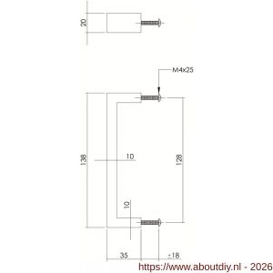 Intersteel Living 8927 meubelgreep rechthoek 20x10x128 mm RVS - A26004528 - afbeelding 2