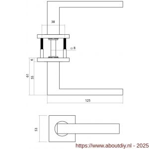 Intersteel 1035 deurkruk gatdeel rechts Q 05 op rozet verdekt 53x53x6 mm PVD brons - A26011254 - afbeelding 2