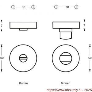 Intersteel Essentials 3224 WC-sluiting verdekt diameter 49x7 mm met stift 8x8 mm PVD messingkleur - A26002734 - afbeelding 2