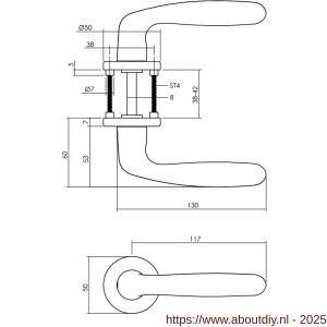 Intersteel Living 0072 deurkruk Sigaar met rozet verdekt diameter 50x7 mm met nokken aluminium F1 - A26001623 - afbeelding 2