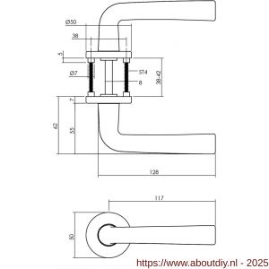 Intersteel 0074 deurkruk Conisch met rozet verdekt diameter 50x7 mm met nokken aluminium F1 - A26001626 - afbeelding 2
