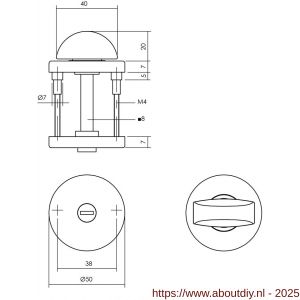 Intersteel Living 3090 WC-sluiting verdekt diameter 50x7 mm met nokken en stift 8x8 mm aluminium F1 - A26002651 - afbeelding 2