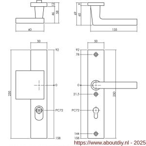 Intersteel Living 3794 SKG3 veiligheidsbeslag rechthoekig 250x50 mm greep-kruk Jura met veerconstructie profielcilindergat 72 mm met kerntrekbeveiliging aluminium F1 - A26009693 - afbeelding 2
