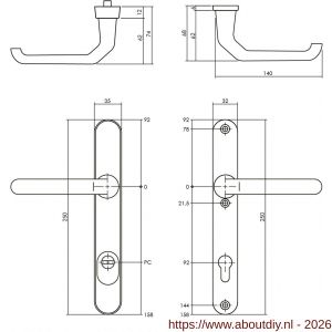 Intersteel Living 3799 SKG3 veiligheidsbeslag ovaal smal 250x35 mm kruk-kruk Verkropt met veerconstructie profielcilindergat 92 mm met kerntrekbeveiliging aluminium F1 - A26008851 - afbeelding 2