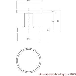 Intersteel Living 3929 voordeurknop plat diameter 55 mm op achterplaat diameter 60 mm éénzijdige montage aluminium F1 - A26008852 - afbeelding 2
