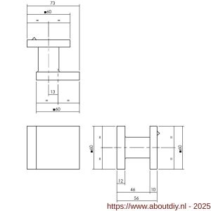 Intersteel Living 3929 voordeurknop vierkant 59x59 mm verkropt op achterplaat 60x60 mm éénzijdige montage aluminium F1 - A26010049 - afbeelding 2