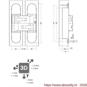 Intersteel Exclusives 4626 scharnier zamak 130x30 3D verstelbaar binnenwerk grijs gelakt-grijs gelakte afdekkappen - A26008875 - afbeelding 2