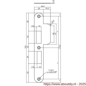 Intersteel Essentials 9508 sluitplaat 192x25x1,5 mm voor PC55 SKG sluitkom 950803 DIN links RVS - A26008894 - afbeelding 2