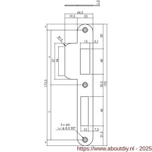 Intersteel Essentials 9508 sluitplaat 192x25x1,5 mm voor PC72 SKG sluitkom 950803 DIN rechts RVS - A26008895 - afbeelding 2