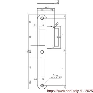 Intersteel Essentials 9508 sluitplaat 192x25x1,5 mm voor PC72 SKG sluitkom 950803 DIN links RVS - A26008896 - afbeelding 2