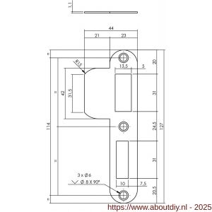 Intersteel Essentials 9508 sluitplaat 127x23x1,5 mm voor PC55 SKG sluitkom 950801 DIN rechts RVS - A26008897 - afbeelding 2
