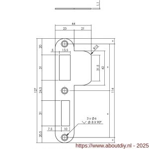 Intersteel Essentials 9508 sluitplaat 127x23x1,5 mm voor PC55 SKG sluitkom 950801 DIN links RVS - A26008898 - afbeelding 2