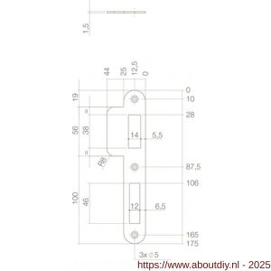Intersteel 9509 sluitplaat 175x25/44x1,5 mm voor dag- en nacht schoot afgerond met korte lip RVS DIN rechts - A26006918 - afbeelding 2