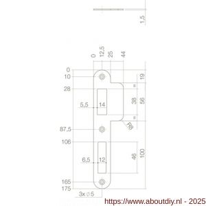 Intersteel 9509 sluitplaat 175x25/44x1,5 mm voor dag- en nacht schoot afgerond met korte lip RVS DIN links - A26006919 - afbeelding 2
